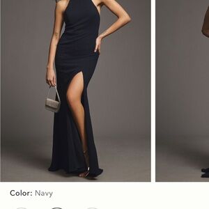 BHLDN Black Julianna One-Shoulder Backless Gown with Thigh Slit